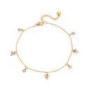 Flora gold zircon charm anklet in 18K gold plated stainless steel with delicate dangling zircon charms