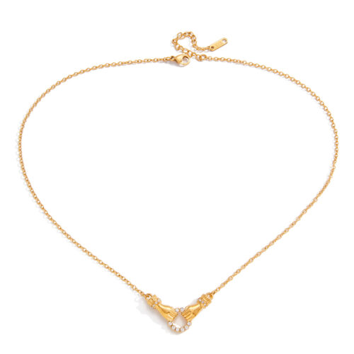 gold hand necklace with zircon accents in 18k gold plated stainless steel