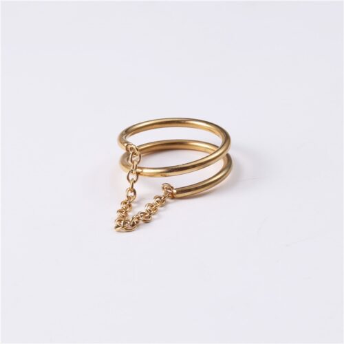Tassel Chain Spiral Ring 18K Gold Plated Stainless Steel Zircon Statement Ring Spiral Tassel Design