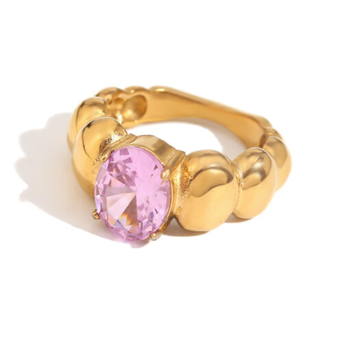 Rosalie Ring with pink zircon stone and gold bubble band