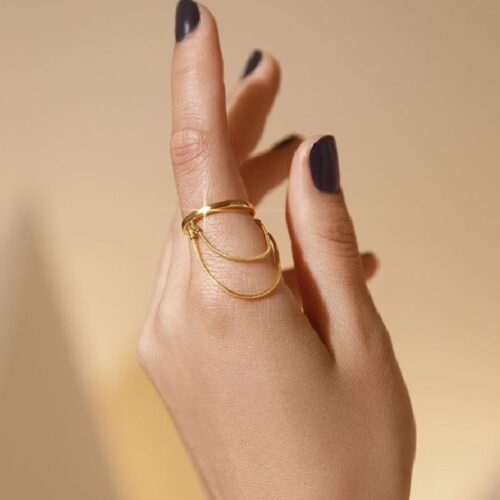 Minimalist gold chain ring in 18K gold plated stainless steel featuring a layered chain stack design