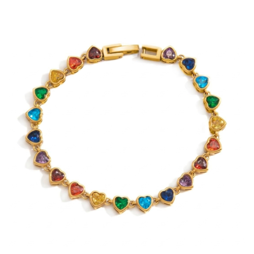 ris’s Promise Rainbow Heart Tennis Bracelet with Multicolor Zirconia