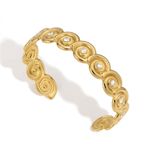 Mira gold shell cuff bracelet in 18K gold plated stainless steel with zircon accents