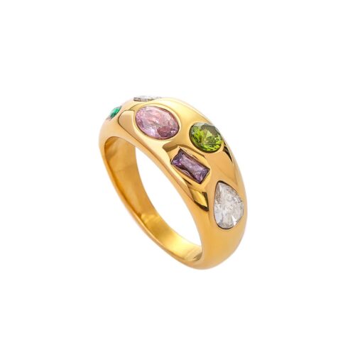 Mosaic Ring multicolor zircon statement ring in 18K gold plated stainless steel