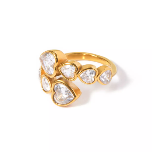 Celeste Ring with heart cut zircon stones in 18K gold plated stainless steel