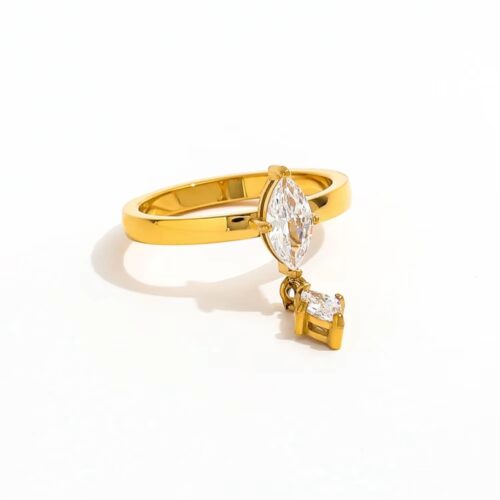 Riva dangle zircon ring with marquise zircon stones in 18K gold plated stainless steel