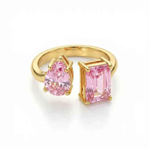 Kiss Me Ring with pink zircon stones in 18K gold plated stainless steel