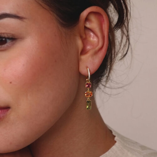 Nala Hoops multicolor zircon drop hoop earrings in 18K gold plated stainless steel with geometric gemstone drops