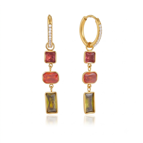 Nala Hoops multicolor zircon drop hoop earrings in 18K gold plated stainless steel with geometric gemstone drops