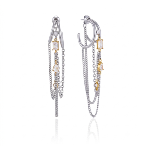 Aria Hoops two tone chain earrings with silver and gold chain details and zircon accents