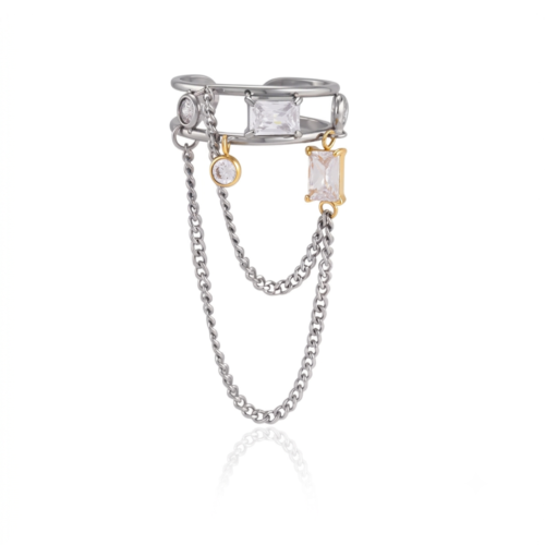 Aria Ring two tone chain dangle ring with silver and gold zircon charms and layered chain details
