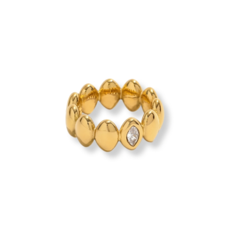 Gold Pebble Zircon Ring in 18K Gold Plated Stainless Steel with Marquise Cut Zircon