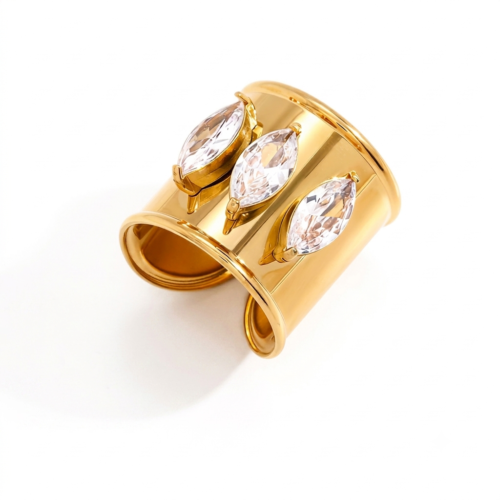 Mia wide band ring with marquise zircon stones