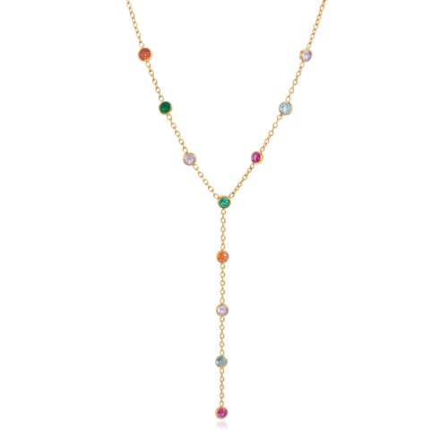 Rumi gold colorful necklace with multicolor CZ stones in 18K gold plated stainless steel