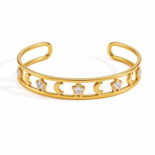 Luci gold moon and star bangle with sparkling zircon stars