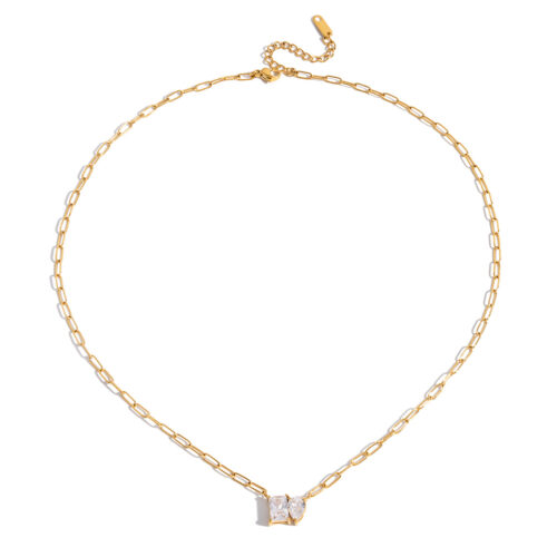 Kara gold paper clip necklace, 18K gold plated stainless steel minimalist chain necklace for women