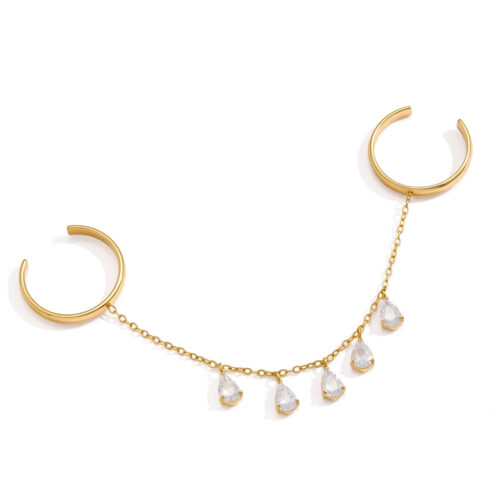 Kalala gold double finger chain ring with sparkling CZ drops