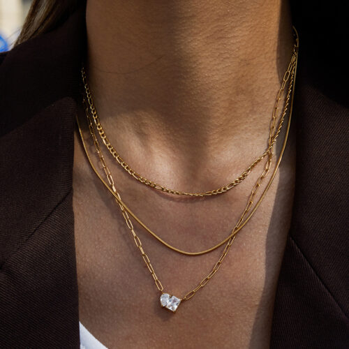Kara gold paper clip necklace, 18K gold plated stainless steel minimalist chain necklace for women