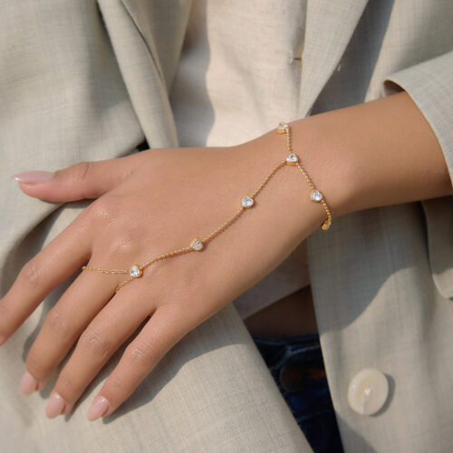 18K gold plated Zia Hand Chain with heart CZ