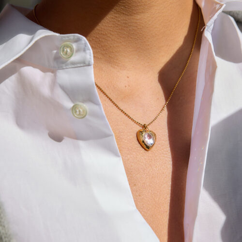 Kiki gold heart pendant necklace with zircon