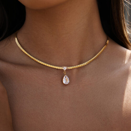 Mona Collar gold collar necklace with pear-cut CZ gem