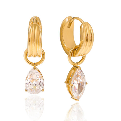Mimi gold hoop drop earrings with pear-shaped zircon