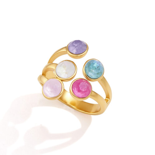Tavi colorful gold ring with multicolor CZ stones
