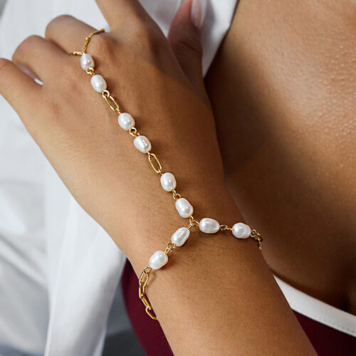 Pearl Hand Chain with 18K Gold Plated Freshwater Pearls