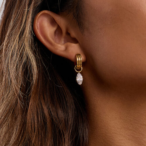 Mimi gold hoop drop earrings with pear-shaped zircon