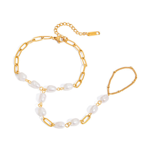 Pearl Hand Chain with 18K Gold Plated Freshwater Pearls