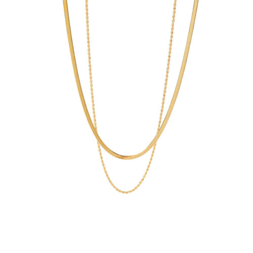 Livia layered gold necklace with double chain design, 18K gold plated waterproof jewelry for women