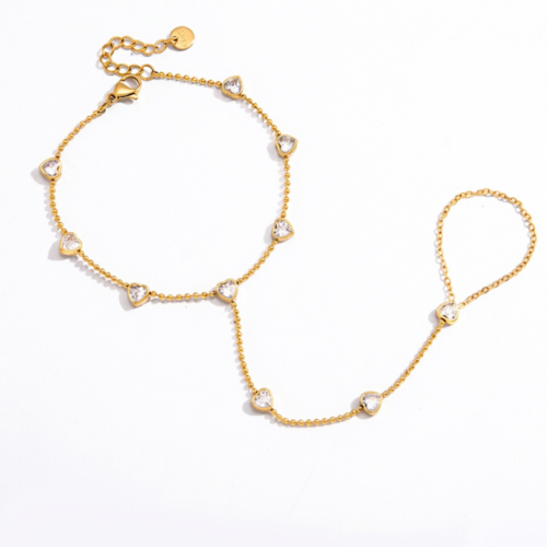 18K gold plated Zia Hand Chain with heart CZ