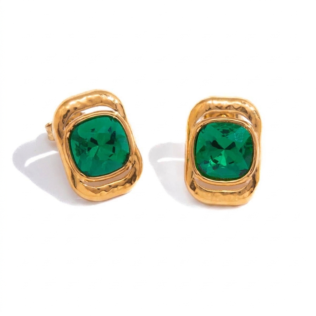 Mara green CZ earrings in 18K gold