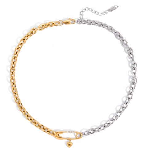 Veya mixed metal chain necklace with heart charm