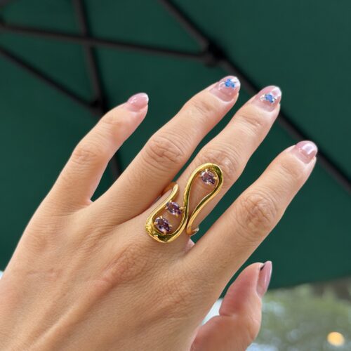 S Ring purple CZ ring for women with gold open-loop design