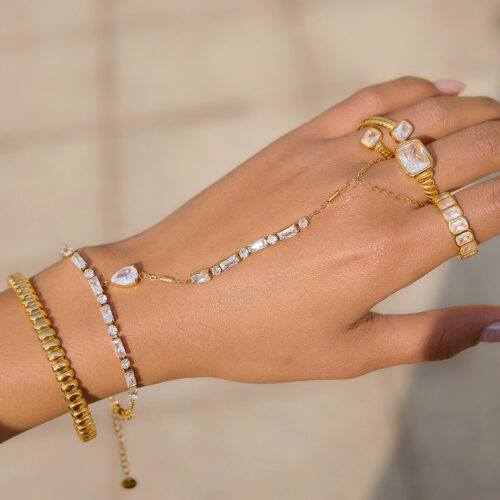 Vina gold hand chain bracelet with CZ stones