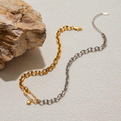 Veya mixed metal chain necklace with heart charm