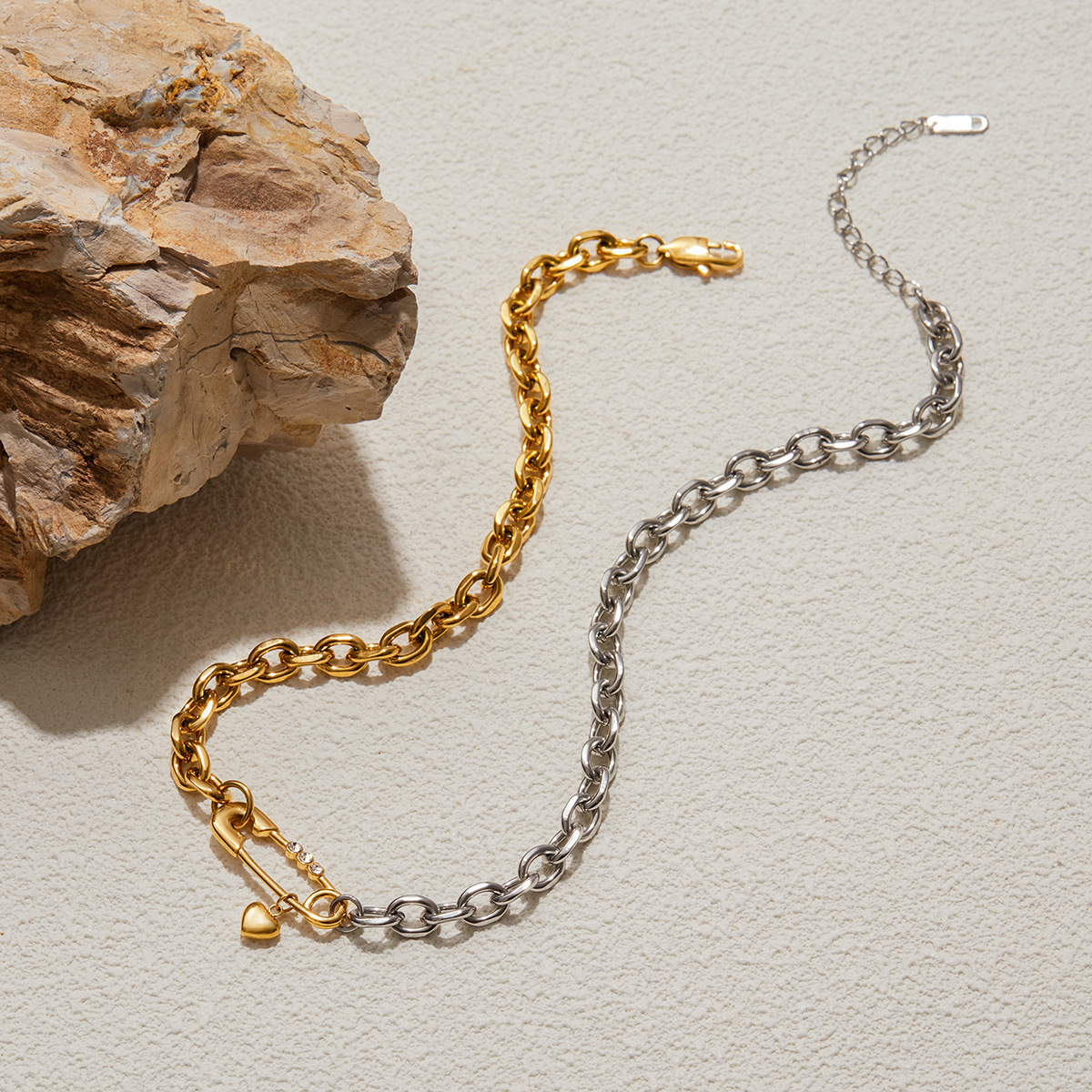 Veya mixed metal chain necklace with heart charm