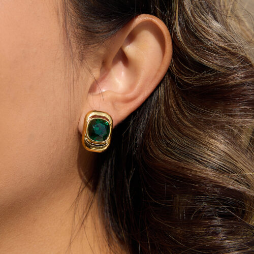 Mara green CZ earrings in 18K gold
