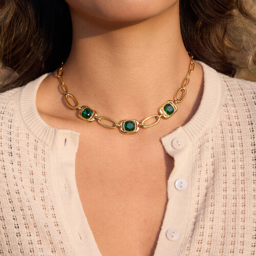 Mara green CZ necklace in 18K gold