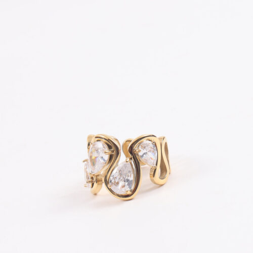 Gold pear shaped CZ ring for women - Ovi Ring