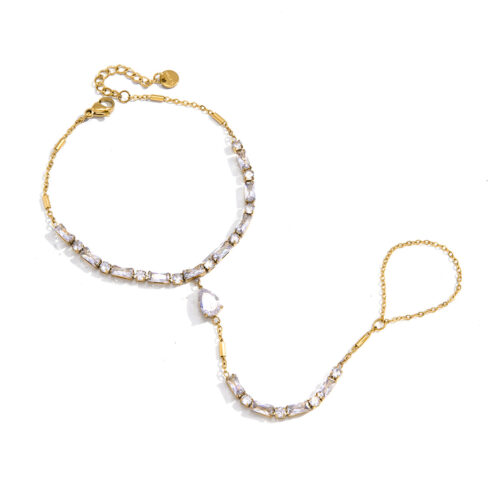 Vina gold hand chain bracelet with CZ stones