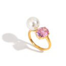 Pia adjustable gold ring with pink CZ and pearl