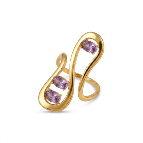 S Ring purple CZ ring for women with gold open-loop design