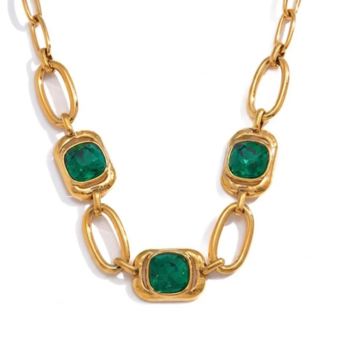 Mara green CZ necklace in 18K gold