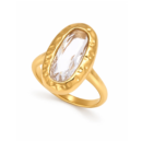 Gold oval ring for women with oversized clear zircon – Ellia Ring