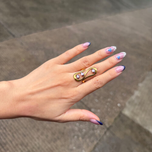 S Ring purple CZ ring for women with gold open-loop design