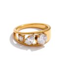 Aster gold three stone ring with sparkling CZ