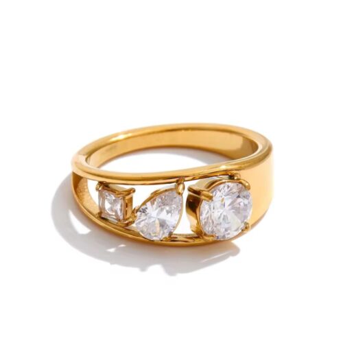 Aster gold three stone ring with sparkling CZ