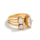 Zella gold triple band ring with multi-shape CZ stones